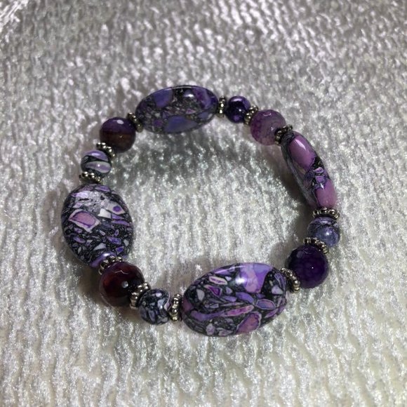 Hand Crafted Jewelry - Multi-Shades of Purple, beaded, stretch bracelet, approximately 2.5" unstretched